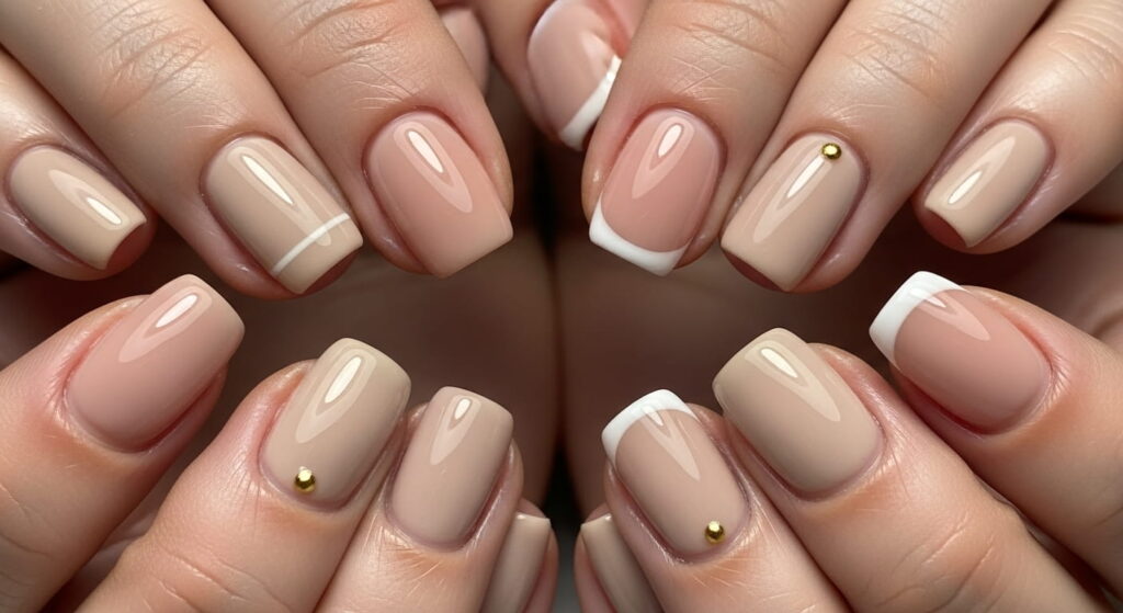 Minimal nail designs with nude and soft pink shades