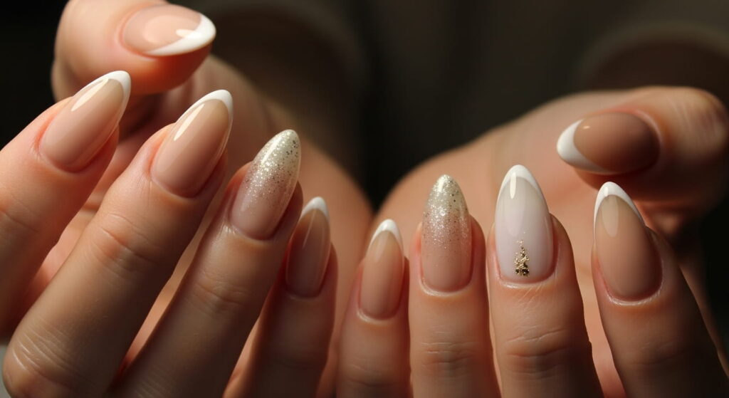 Modern French nail designs on short nails