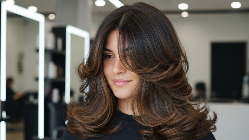 Butterfly haircut on thick hair that reduces bulk without cutting length