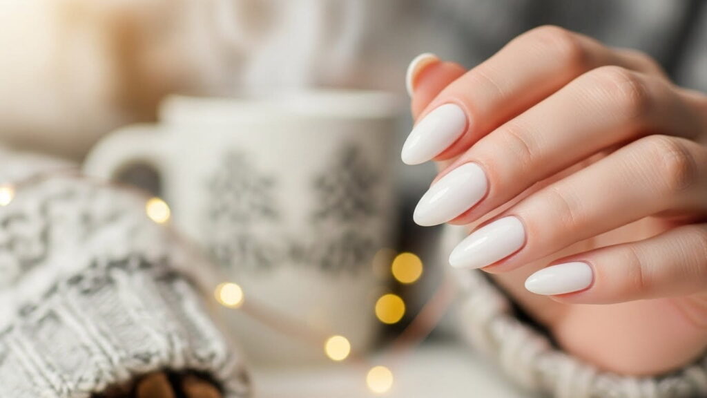 Milky white simple winter nails 2026