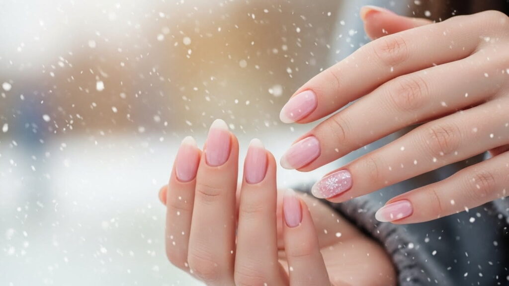 Sheer pink simple winter manicure