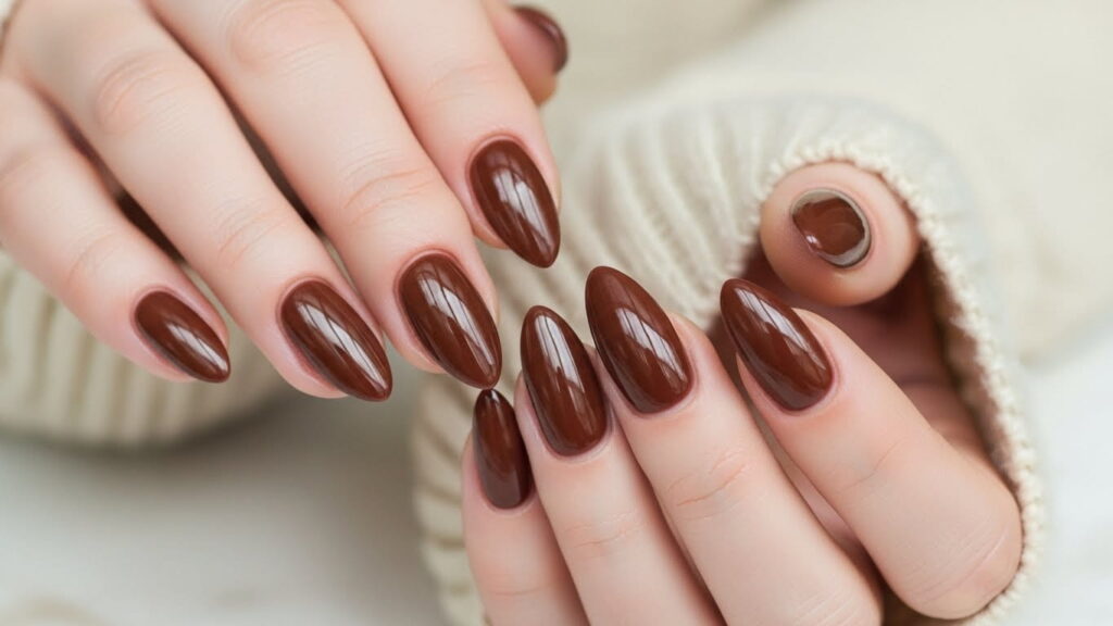 Chocolate brown winter nail ideas 2026