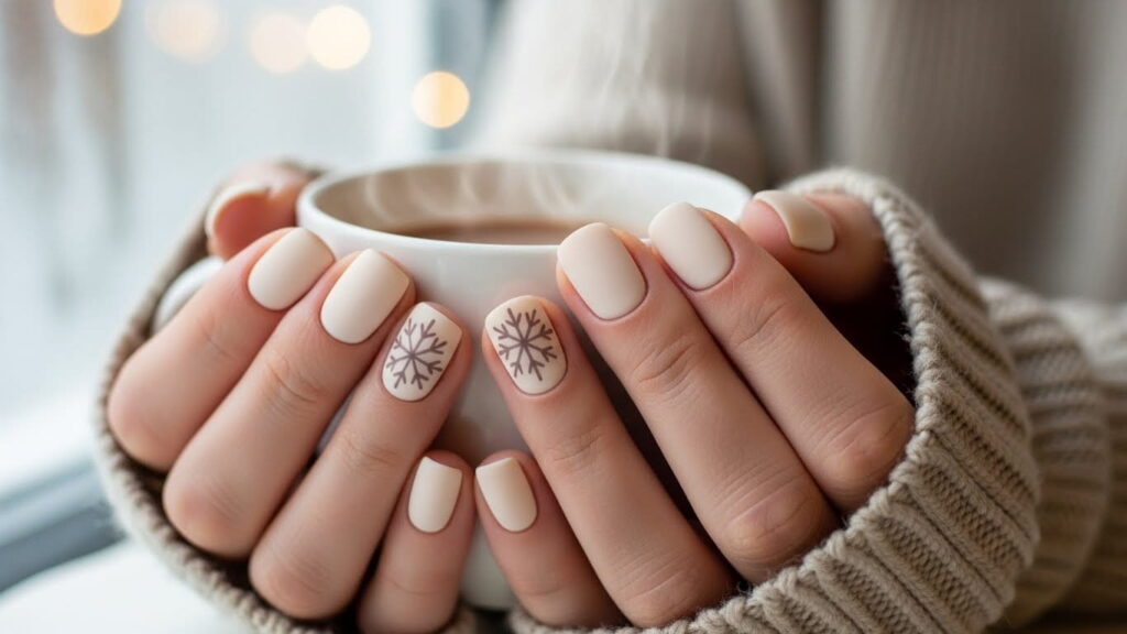 Matte cream winter nails 2026