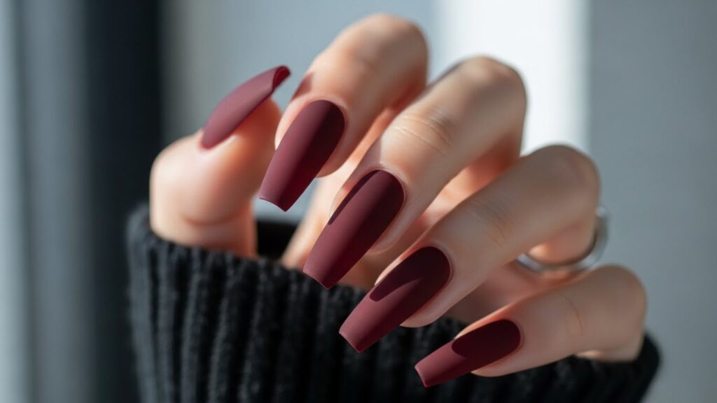Matte Burgundy Coffin Nails