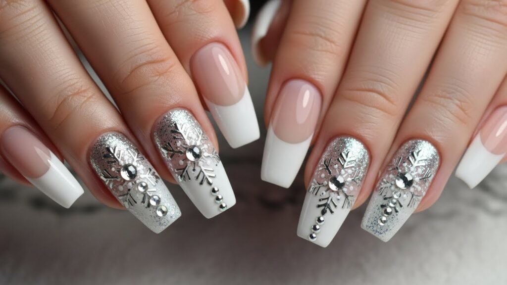 Snowflake Accent Coffin Nails