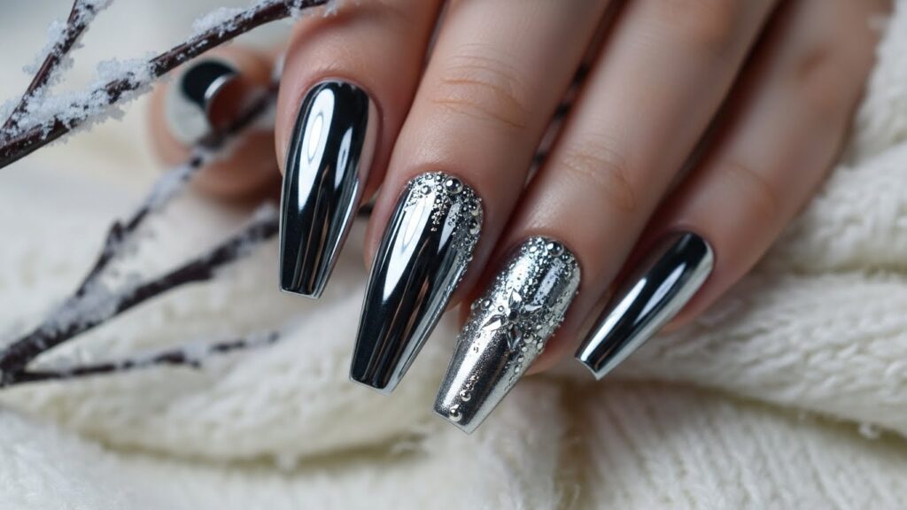 Metallic Silver Coffin Nails