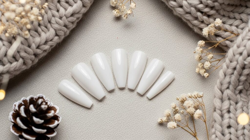 Milky White Coffin Nails