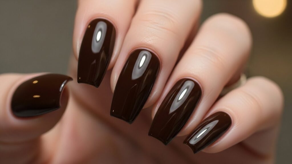 Dark Chocolate Brown Coffin Nails